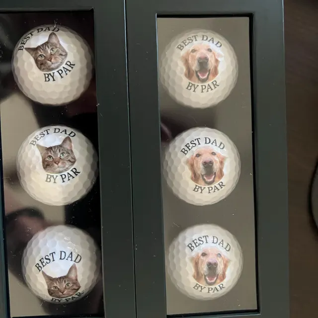 Cat and dog photo golf balls in two gift boxes